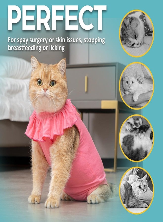 Avont Cat Recovery Suit - Kitten Onesie for Cats After Surgery, Cone of Shame Alternative Surgical Spay Suit with Ruffles for Female Cat, Post-Surgery or Skin Diseases Protection -Rosepink (L) - Image 4